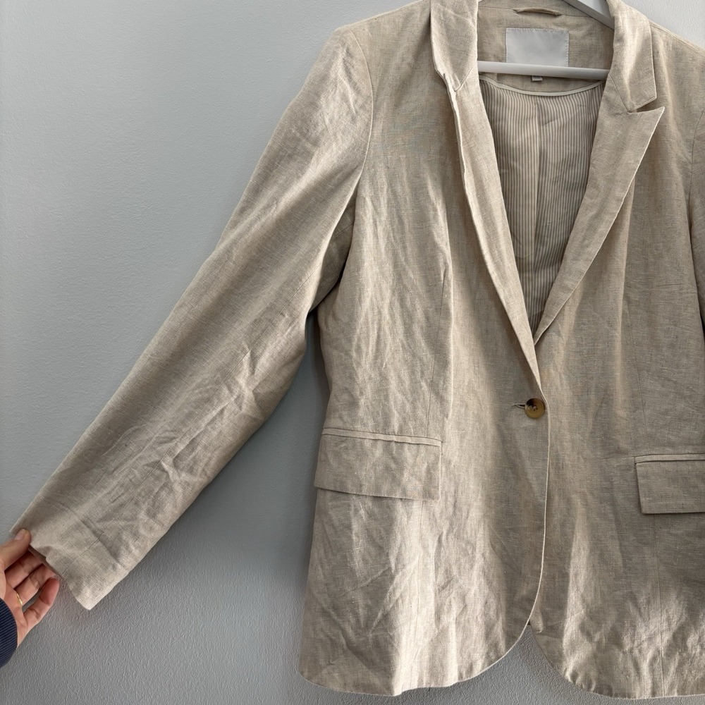 Marfinno Linen Blend Cream Blazer Women's 46 Lagenlook Minimalist Summer Office